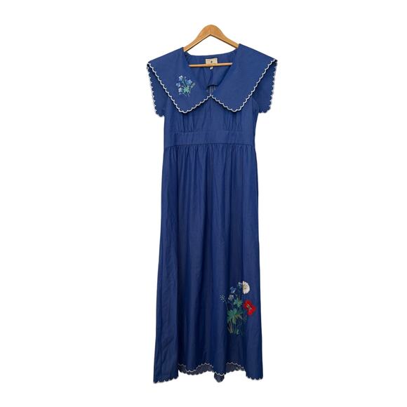 Tuckernuck Chambray Davis Embroidered Maxi Dress, Blue S Small - Picture 2 of 9